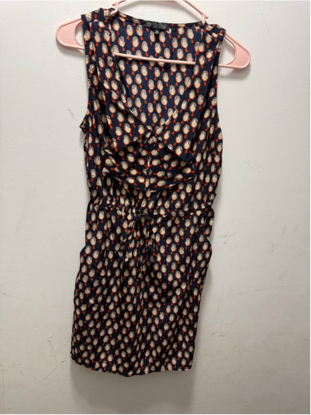 Women's BeBop Bird Print Romper Size M Blue and Orange